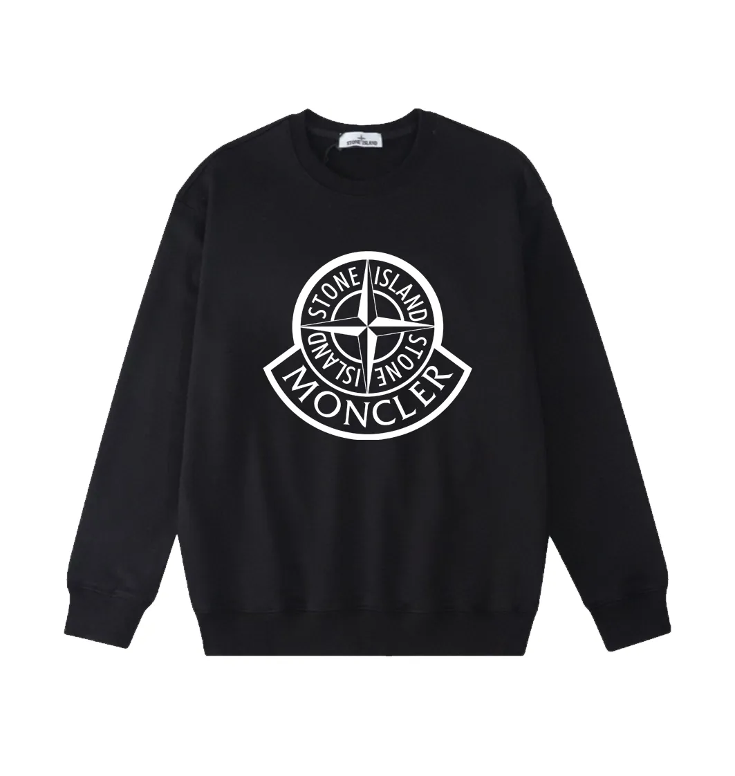 W825#P160💰 Stone Island Stone Island co-branded masked logo round neck printed long-sleeved sweatshirt! Versatile base round neck sweatshirt for couples! Simple armband design, customized 1*1 thread (fine texture), 380g double-strand large terry fabric, very good quality, foreign trade craftsmanship, respect the original version! The threads at the cuffs and hem are all original bartacks! The time-consuming and material consumption distinguishes the ordinary version on the market! Tops worn by celebrities from all walks of life on INS, can be matched with couple styles!  Color: Black White Size: M-XXL